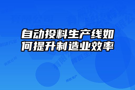 自動投料生產線如何提升制造業(yè)效率