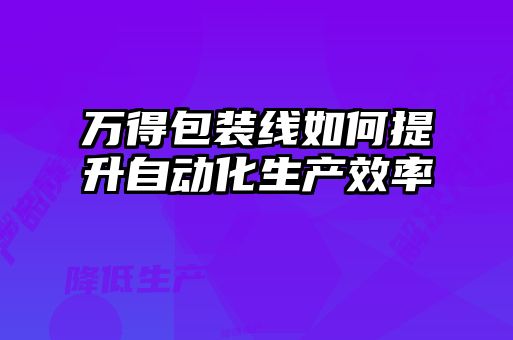 萬得包裝線如何提升自動化生產(chǎn)效率